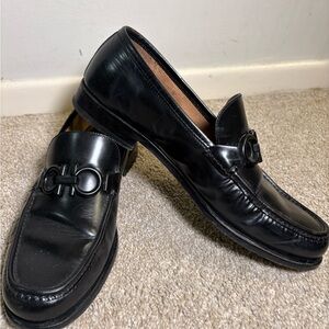 Salvatore Ferragamo Black Polished Leather Rolo Loafer Shoes Sz 11 EE Wide